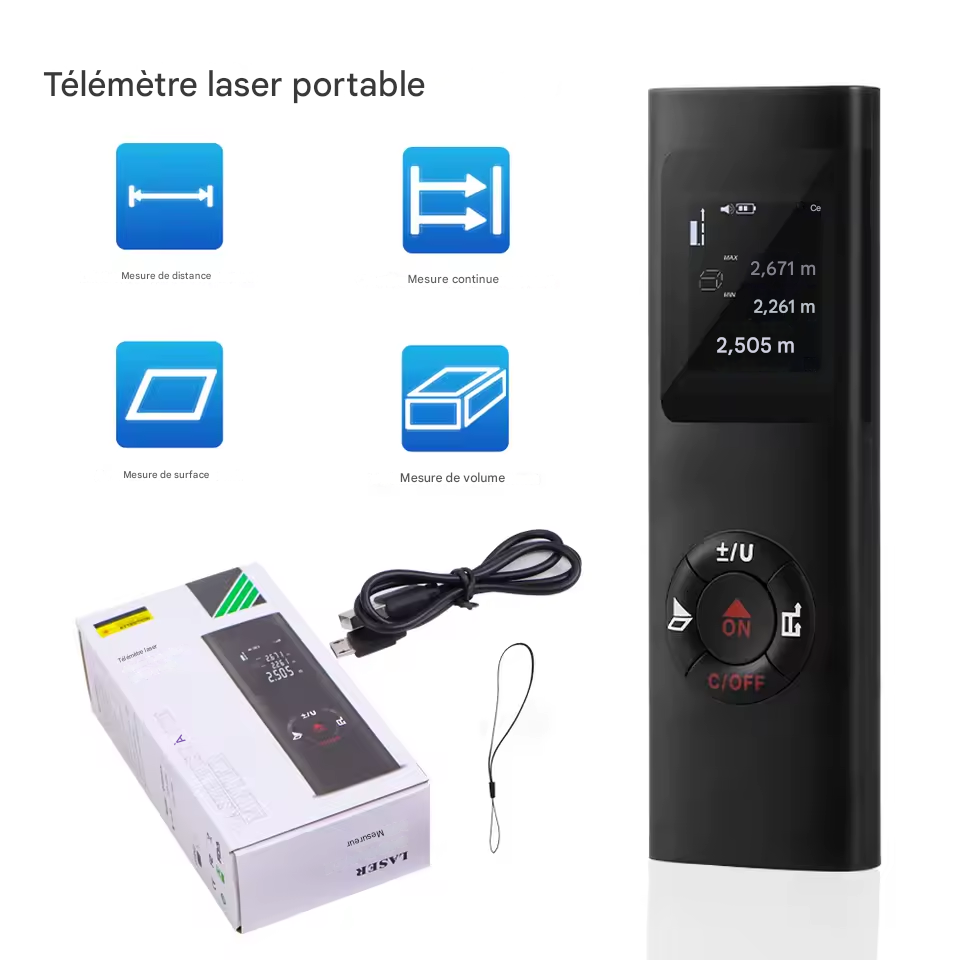 đ TĂ©lĂ©mĂštre Laser Portable 40 m â Mesure PrĂ©cise et Rechargeable par USB