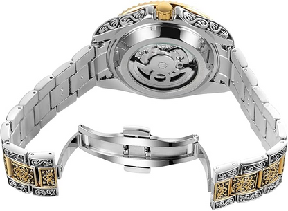 Montre Automatique Squelette Rétro Gravée – Édition Or & Argent ⌚✨