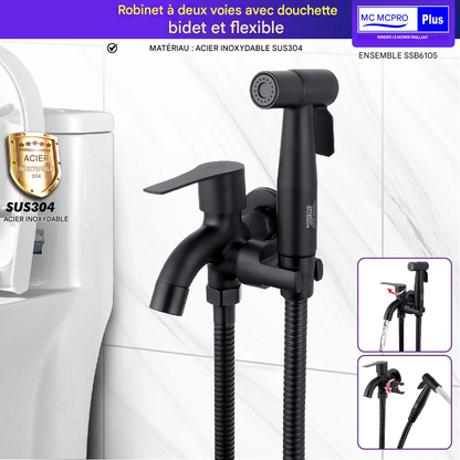 🛁 Robinet à Deux Voies avec Douchette Bidet & Flexible – Acier Inoxydabl